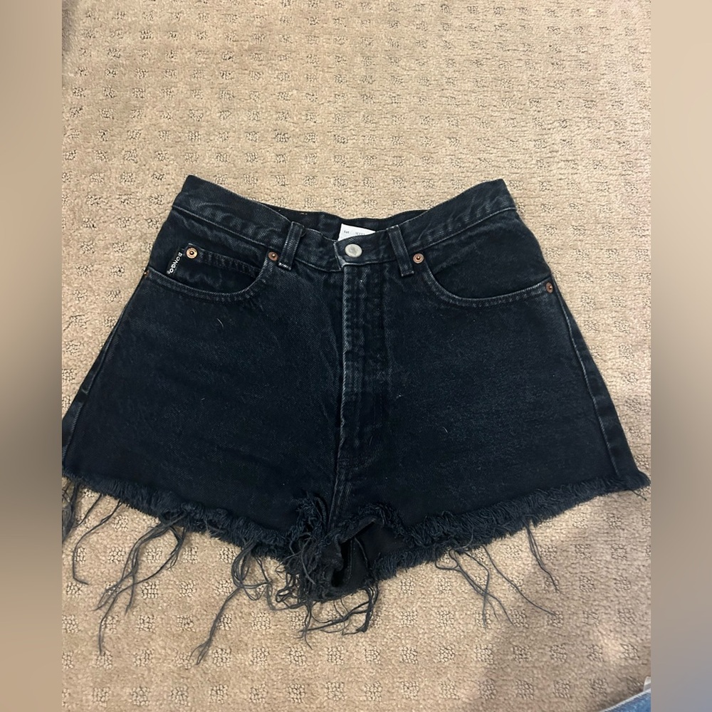black mini denim cut-off shorts